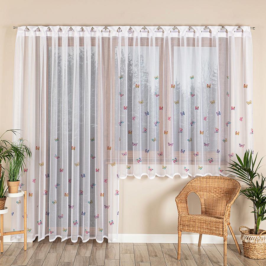 Firanka żakardowa gotowa na szelkach MOTYLKI 300x220 biała