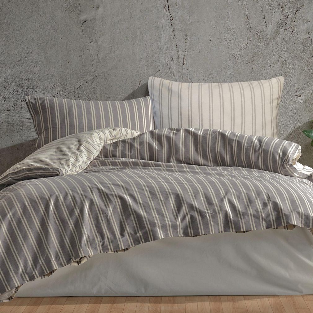 Pościel bawełniana MADRAS 1 140x200 COTTONLOVE EXCLUSIVE szara paski