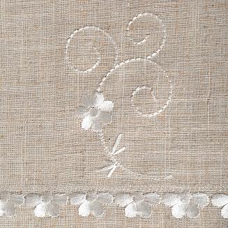 Bieżnik dekoracyjny ADELINE 40x140 Eurofirany z dodatkiem lnu beżowy w białe haftowane kwiatuszki