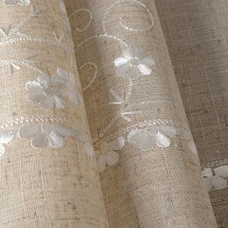 Bieżnik dekoracyjny ADELINE 40x140 Eurofirany z dodatkiem lnu beżowy w białe haftowane kwiatuszki