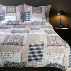 Pościel flanelowa FLANELOVE 220x200 beżowa biała granatowa patchwork