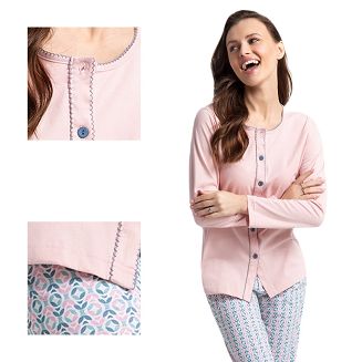 Piżama damska LUNA kod 599 różowa / spodnie geometryczny druczek