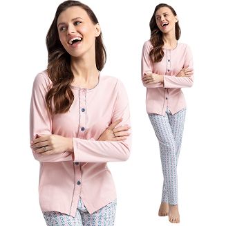 Piżama damska LUNA kod 599 różowa / spodnie geometryczny druczek