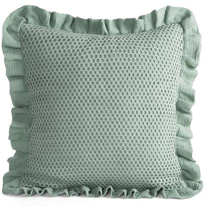 Poszewka dekoracyjna MUSLIN2 45x45 Eurofirany szałwiowa z siatką a'la koronka i falbaną