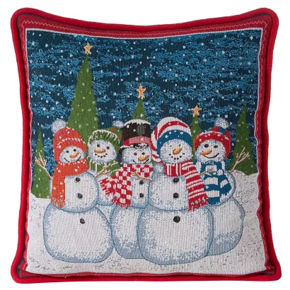 Poszewka dekoracyjna XMAS 45x45 Eurofirany czerwona  z motywem bałwanków