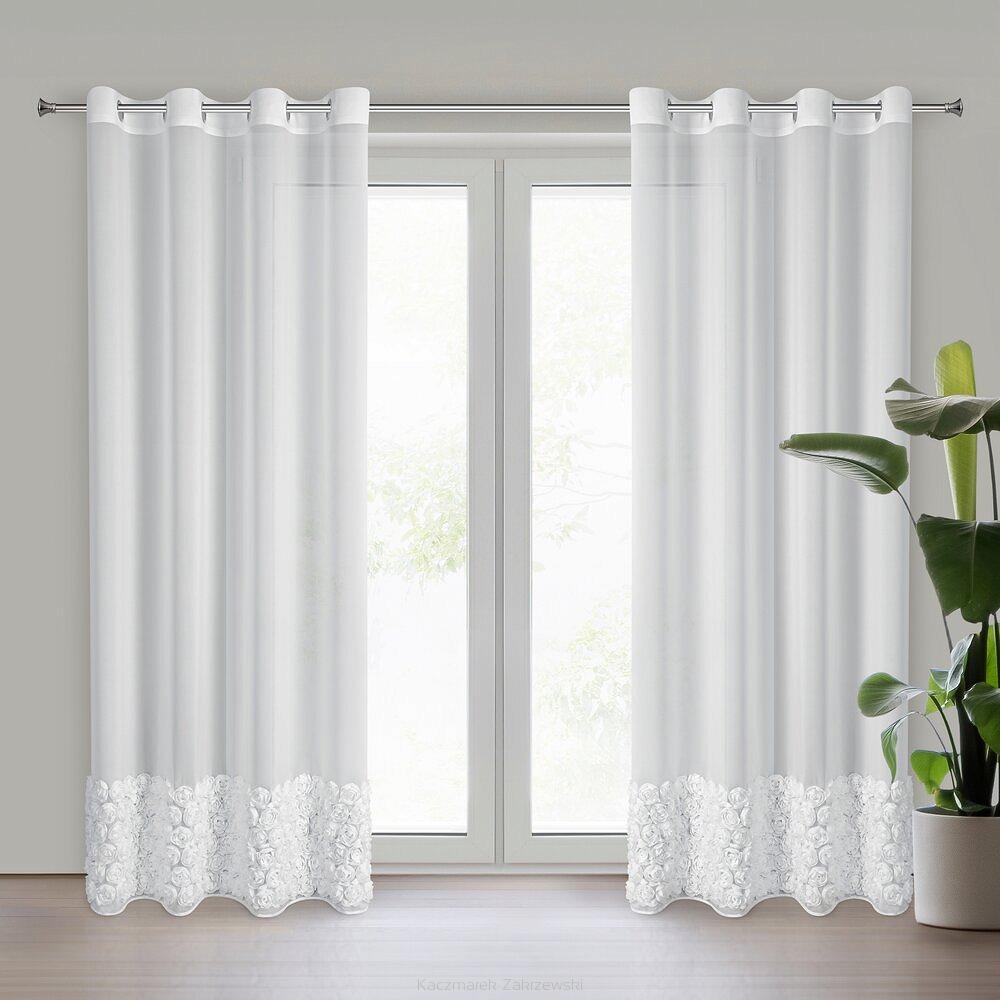 Zasłona gotowa na przelotkach ROSES 140x250 Eva Minge Eurofirany biały