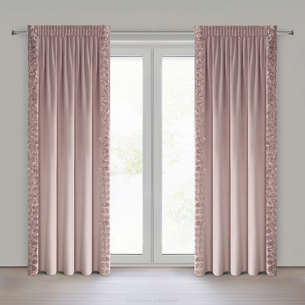 Zasłona gotowa na taśmie ROSES 140x270 Eva Minge Eurofirany pudrowy