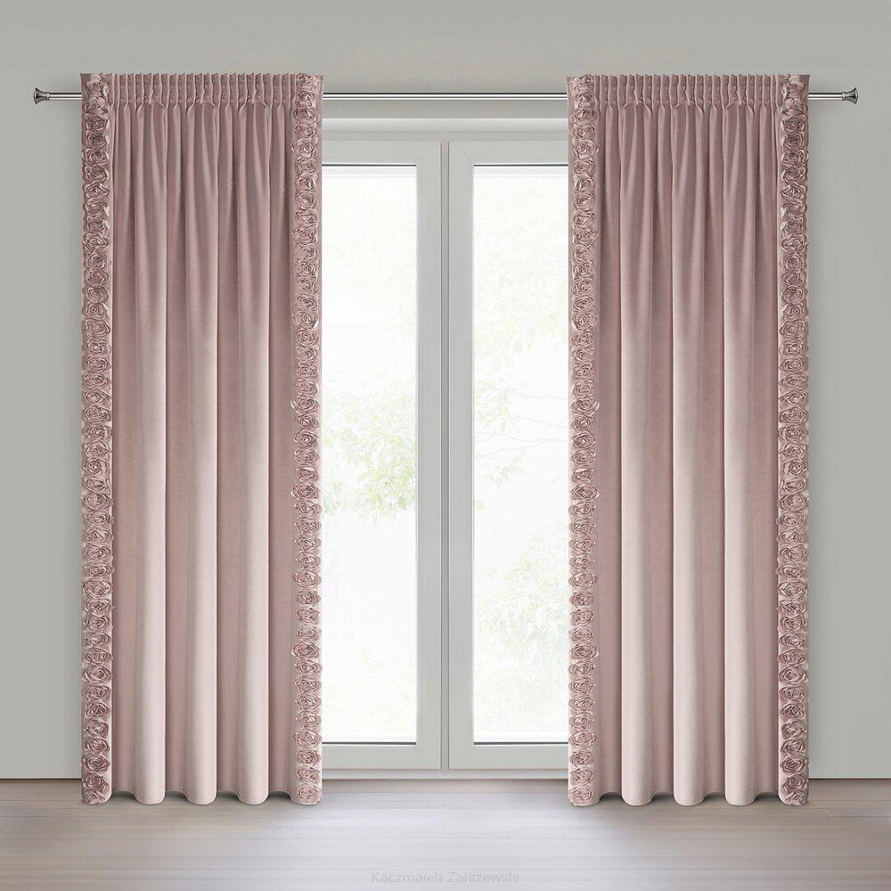 Zasłona gotowa na taśmie ROSES 140x270 Eva Minge Eurofirany pudrowy