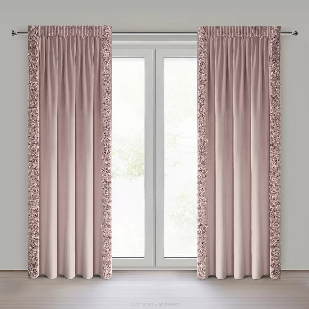 Zasłona gotowa na taśmie ROSES 140x270 Eva Minge Eurofirany pudrowy