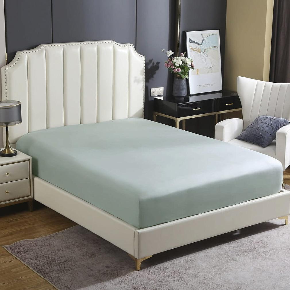 Prześcieradło satyna bawełniana z gumką 90x200 SIN szałwiowe