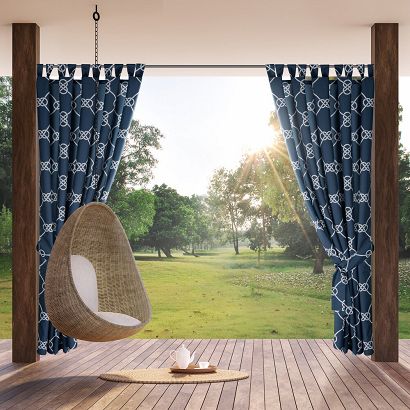 Zasłona gotowa na szelkach GARDEN 155x240 Eurofirany granatowa wzór marynistyczny