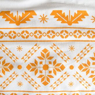 Pościel flanelowa 160x200 Darymex biała pomarańczowa w geometryczne śnieżynki