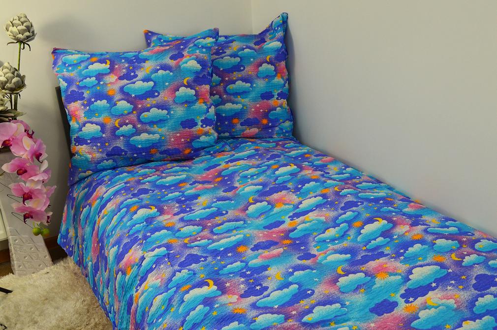 Pościel z kory 200x220 wzór chmurki/ księżyce