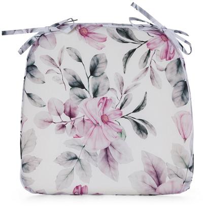 Poduszka na krzesło wodoodporna GARDEN 38x40x4 ogrodowa biała z motywem roślinnym