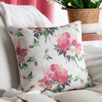 Poszewka dekoracyjna WIOSNA 45x45 Eurofirany zielona różowa akwarelowe kwiaty