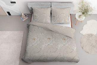 Pościel satynowa 160x200 Detexpol beżowa kwiaty lotosu