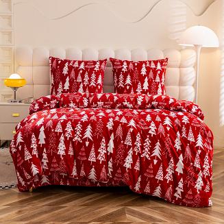 Pościel polarowa XmasCozy 160x200 welur świąteczna czerwona biała choinki