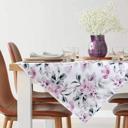 Obrus dekoracyjny wodoodporny GARDEN 85x85 Eurofirany biały w różowe kwiaty