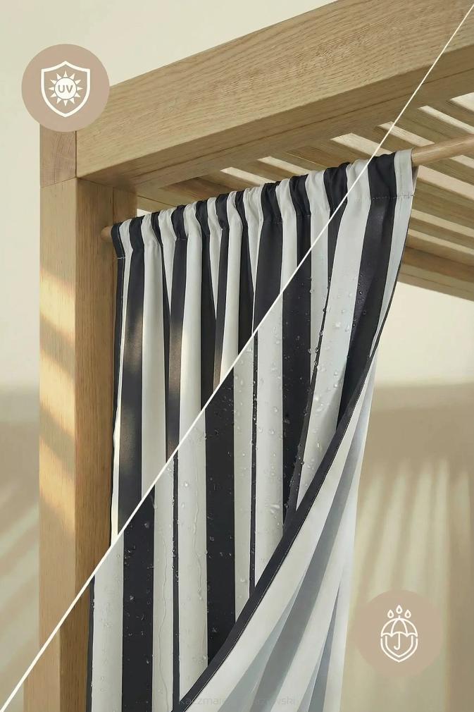 Grafitowa Zasłona Tarasowa Wodoodporna Na Taśmie 140x220 STRIPES