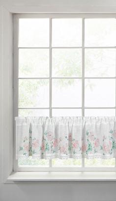 Firana gotowa zazdrostka ASTEJA 150x30 Eurofirany biała różowa kwiaty