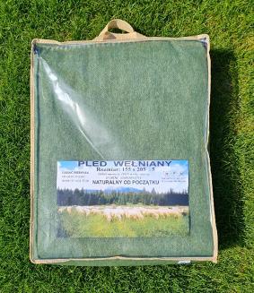 Koc wełniany jednobarwny z frędzlami zielony trawiasty