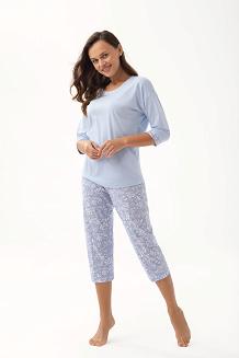 Piżama damska LUNA kod 343 błękitna kremowe kwiaty