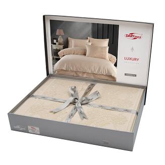 Pościel satyna bawełniana z gipiurą 220x200 Valinor beżowa