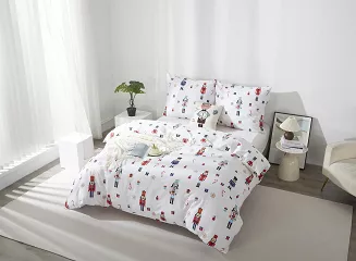 Biała Pościel Świąteczna Satyna Bawełniana z Nadrukiem 160x200 Xmass Nutcracker