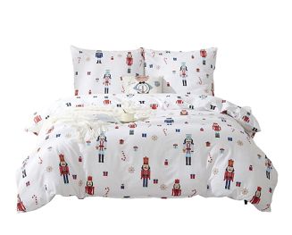Pościel świąteczna satyna bawełniana Xmass Nutcracker 160x200 biała wielokolorowa dziadek do orzechów