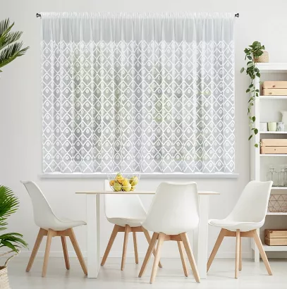 Firana gotowa na taśmie MIA 350x140 Eurofirany biała z geometrycznym wzorem
