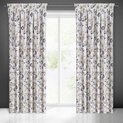 Zasłona gotowa na taśmie ZOJA 140x270 Eurofirany biało oliwkowa kwiaty