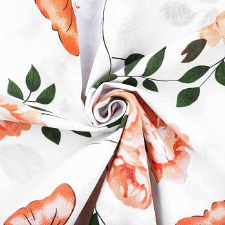 Pościel bawełniana CALMIA 200x220 biała czerwona motyw kwiatowy