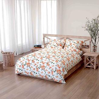 Pościel bawełniana CALMIA 200x220 biała czerwona motyw kwiatowy