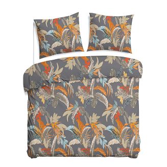 Pościel satyna bawełniana SATYNLOVE 160x200 szara w kolorowe liście