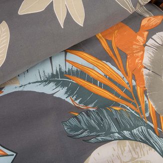 Pościel satyna bawełniana SATYNLOVE 160x200 szara w kolorowe liście