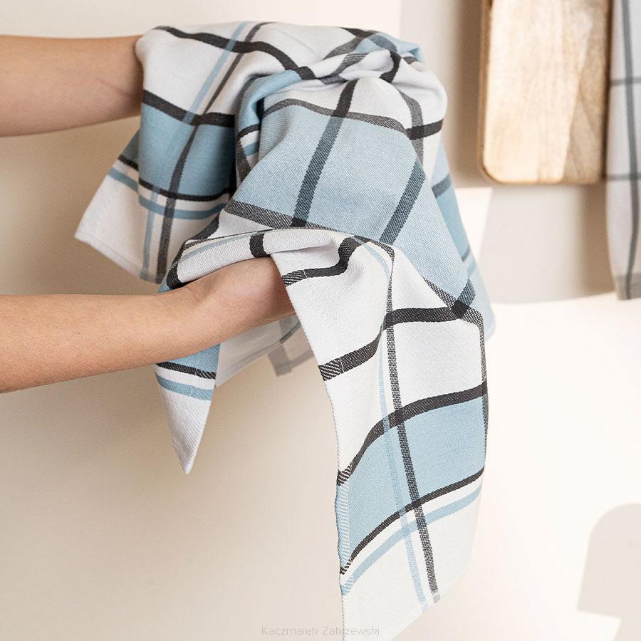 Ścierka kuchenna bawełna egipska KRATI 50x70 kratka biała błękitna