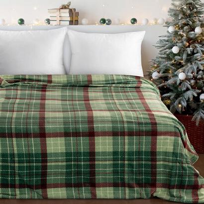 Koc świąteczny narzuta KRATA2 150x200 Eurofirany zielony czerwony w kratę