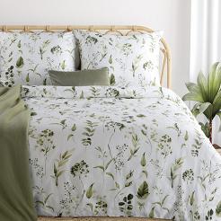 Pościel satynowa SPRING 220x200 Eurofirany oliwkowa biała botaniczny wzór