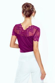 Bluzka damska z krótkim rękawem i koronką Reva Eldar śliwkowa