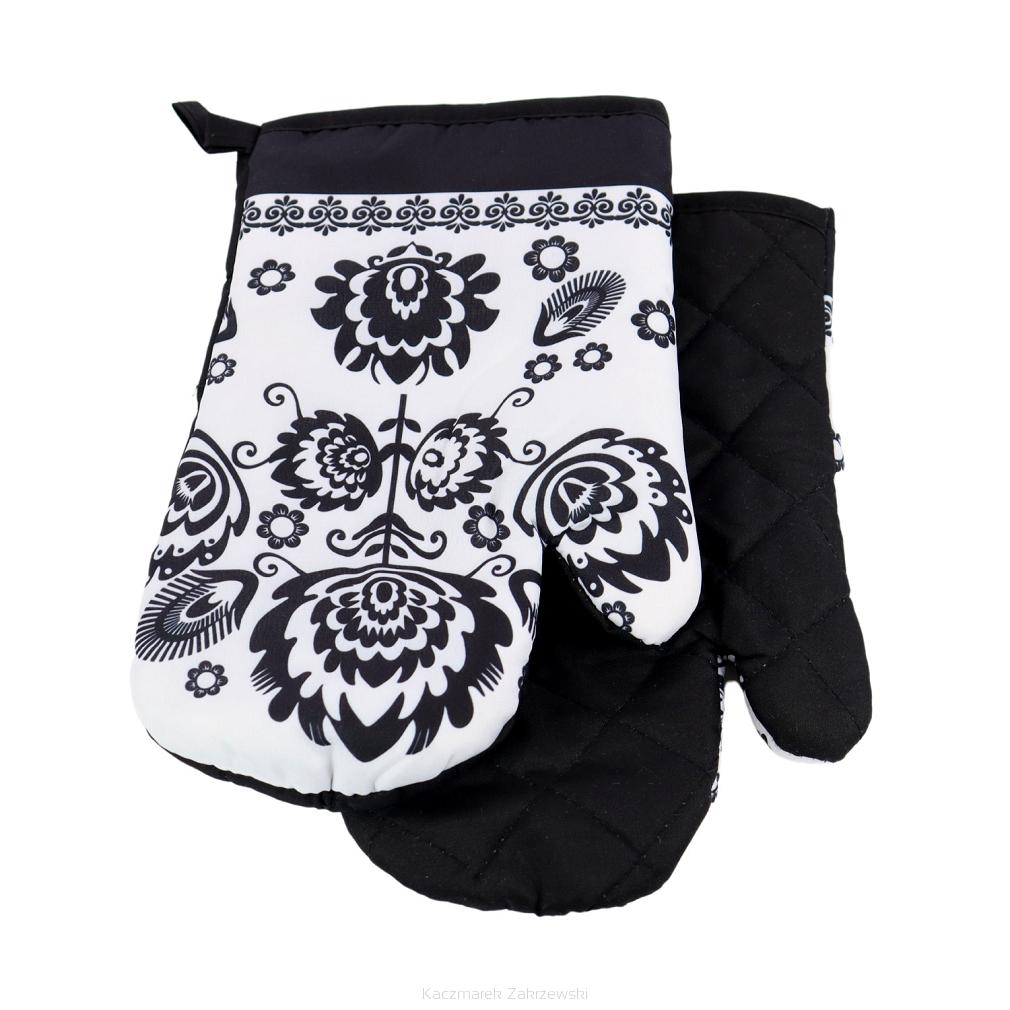 Rękawice kuchenne 18x27 z magnesem 2 szt. łowicki białe