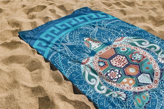 Ręcznik plażowy 100x180 niebieski orientalny żółw