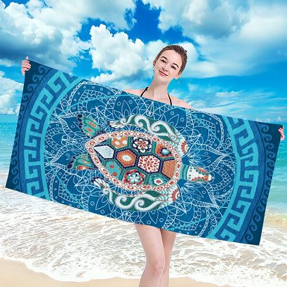 Ręcznik plażowy 100x180 niebieski orientalny żółw