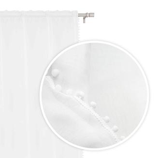 Firana gotowa na taśmie POMPOO 140x270 biała z pomponami