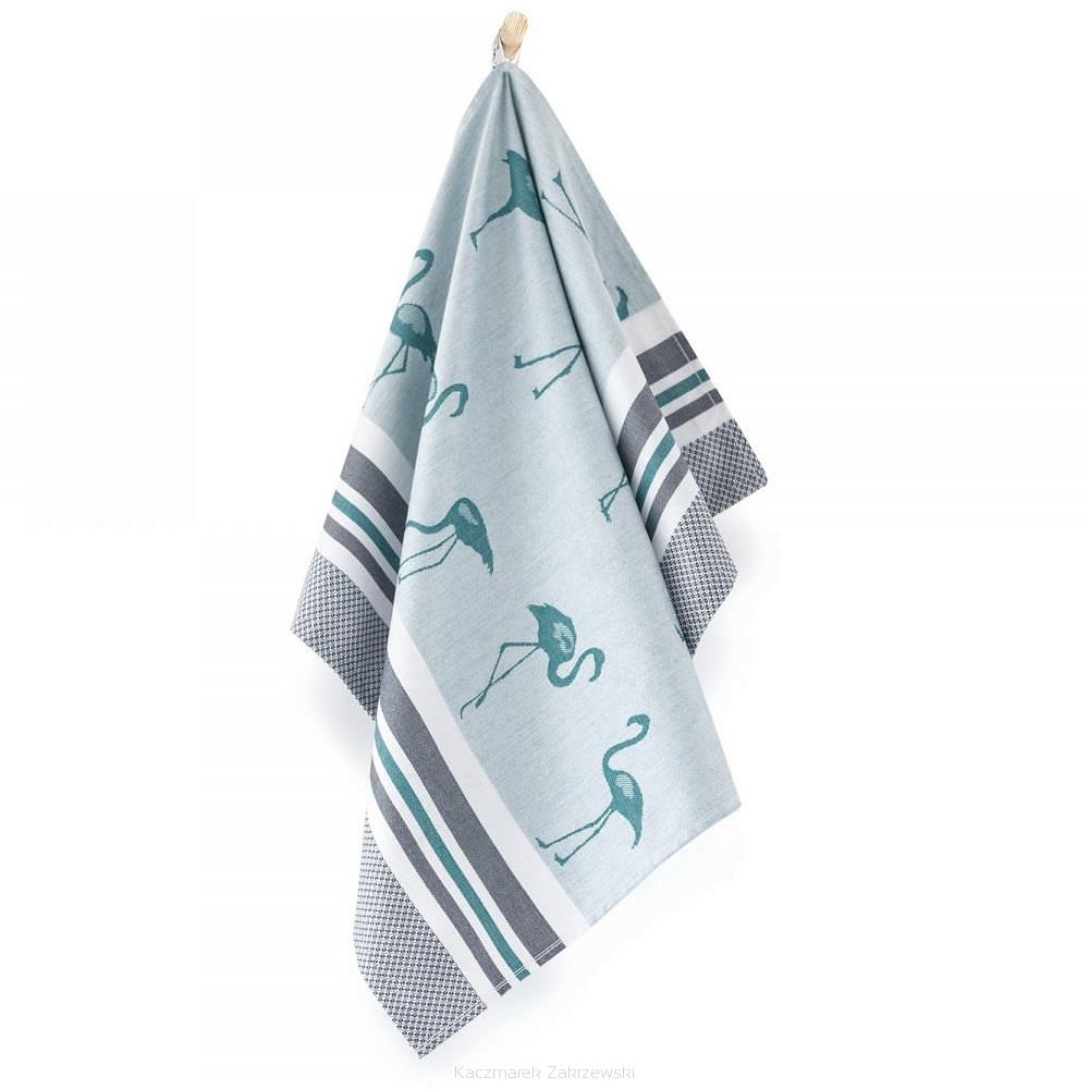 Ścierka kuchenna bawełna egipska 50x70 wzór Flamingi zielona