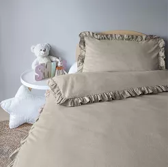 POŚCIEL BAWEŁNIANA TAUPE Z FALBANĄ /100X135/ mayamoo