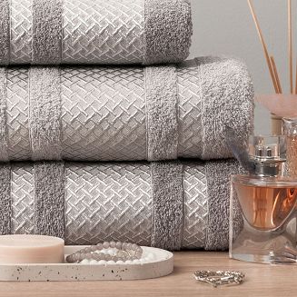 Ręcznik bawełniany LIONEL 50x90 jasnoszary ze srebrną bordiurą