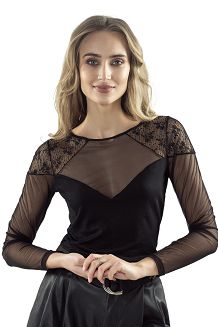 Bluzka damska z transparentnymi rękawami i dekoltem Donna czarna