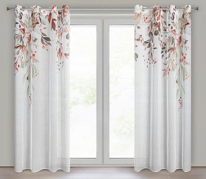 Zasłona gotowa na przelotkach MEG 140x260 Eurofirany biała rude kwiaty