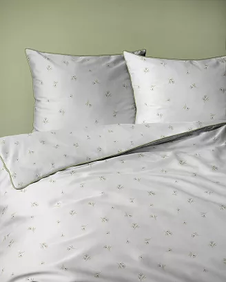 Pościel z perkalu Lamé Percale 220x200 biała drobne kwiatki ozdobna lamówka biza