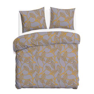 Pościel satyna bawełniana SATYNLOVE 180x200 szara w pomarańczowe liście